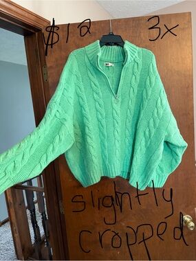 SO Mint Green Cable-Knit Half-Zip Turtleneck Sweater (3X)